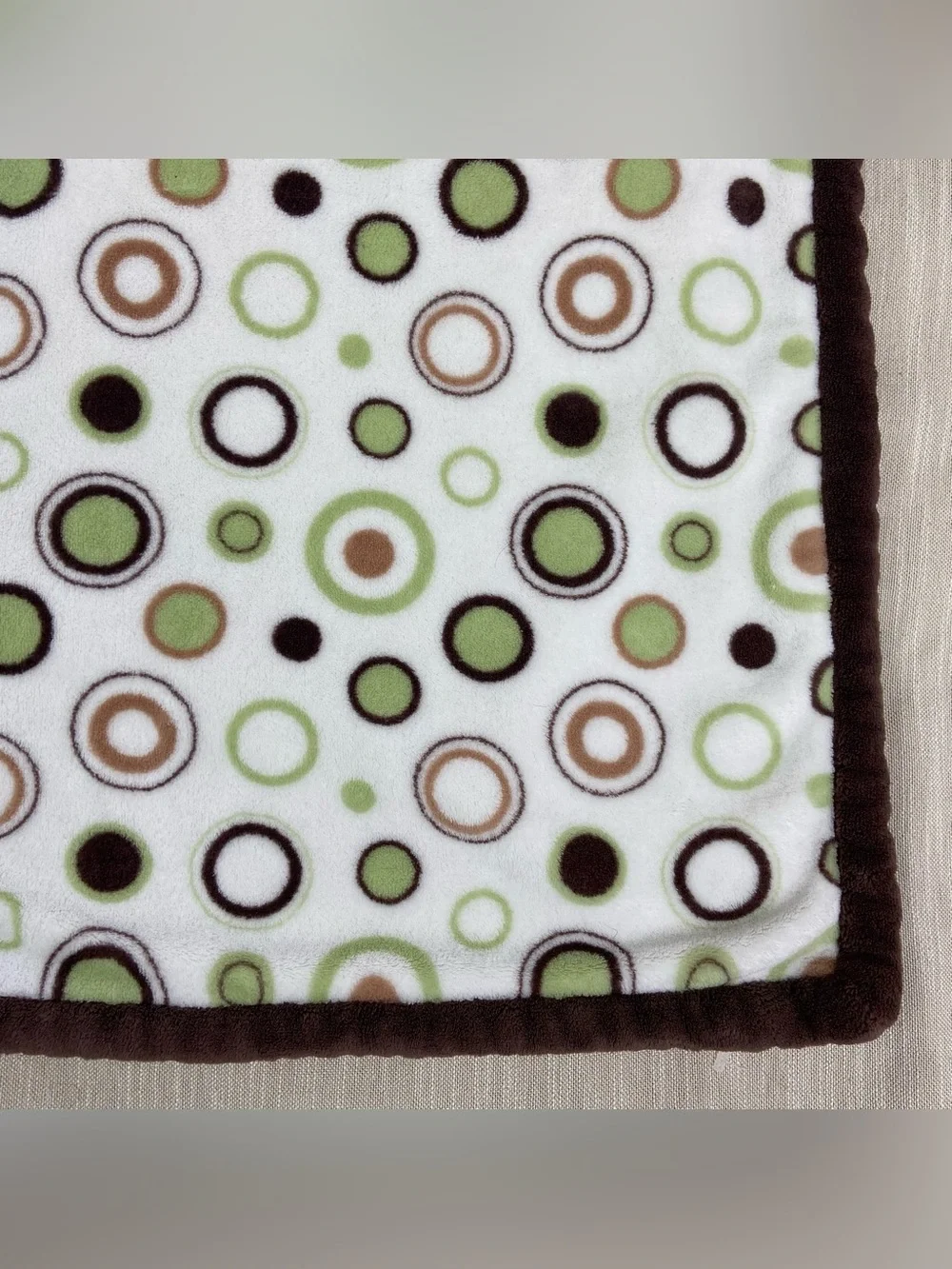 Carters Brown Green Polkadot Circle Baby Plush Soft Blanket  38x29